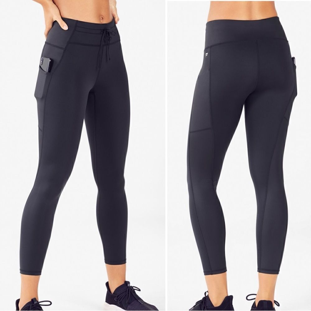 Fabletics Ultracool Black Shine Panel 7/8 Athletic Leggings, Sz Small